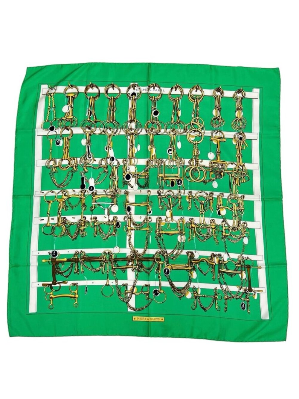 Hermes Carre 90 Scarf Silk Green Mors & Filets